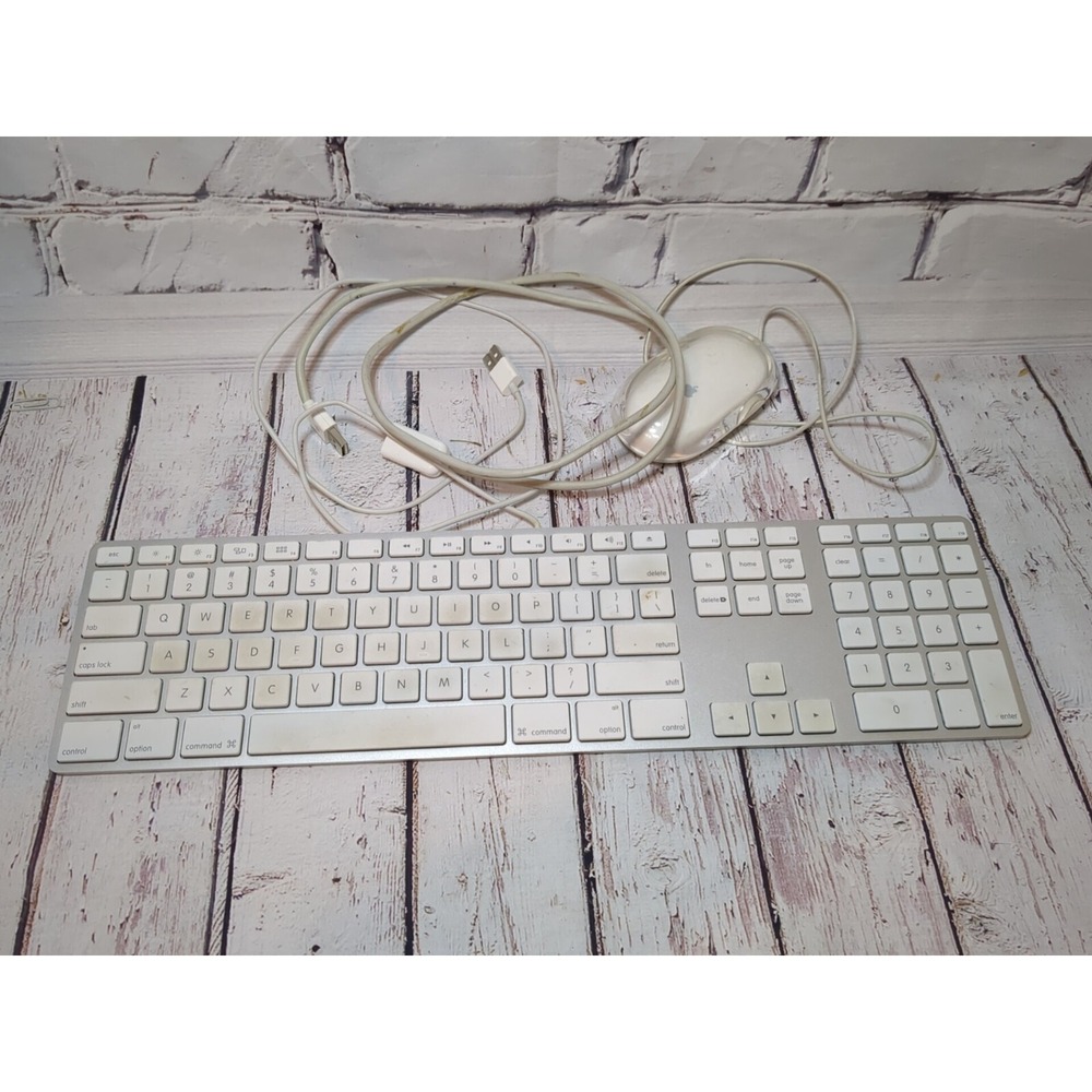 Apple White Aluminum USB‎ Wired Keyboard A1243 Mouse M5769
